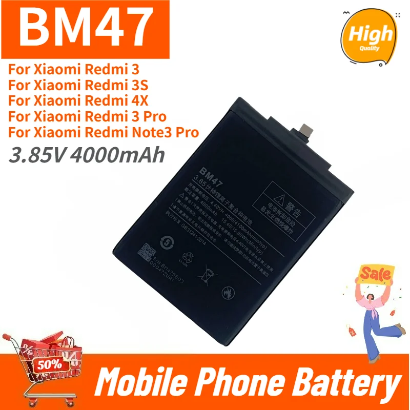 High Quality BM47 Mobile Phone Battery 3.85V 4000mAh For Xiaomi Redmi 3S/3X/4X/3/3pro/Note3 Pro Brand New Replacement Battery
High Quality BM47 Mobile Phone Battery 3.85V 4000mAh For Xiaomi Redmi 3S/3X/4X/3/3pro/Note3 Pro Brand New Replacement Battery