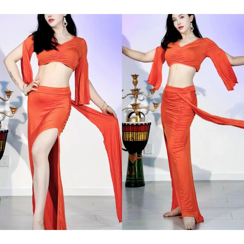 Customized Swegal Belly Dance Costume Practice Dress Modal Trumpet Sleeve Double Fork Large Swing Skirt Oriental Dancewear 2Pcs
Customized Swegal Belly Dance Costume Practice Dress Modal Trumpet Sleeve Double Fork Large Swing Skirt Oriental Dancewear 2Pcs