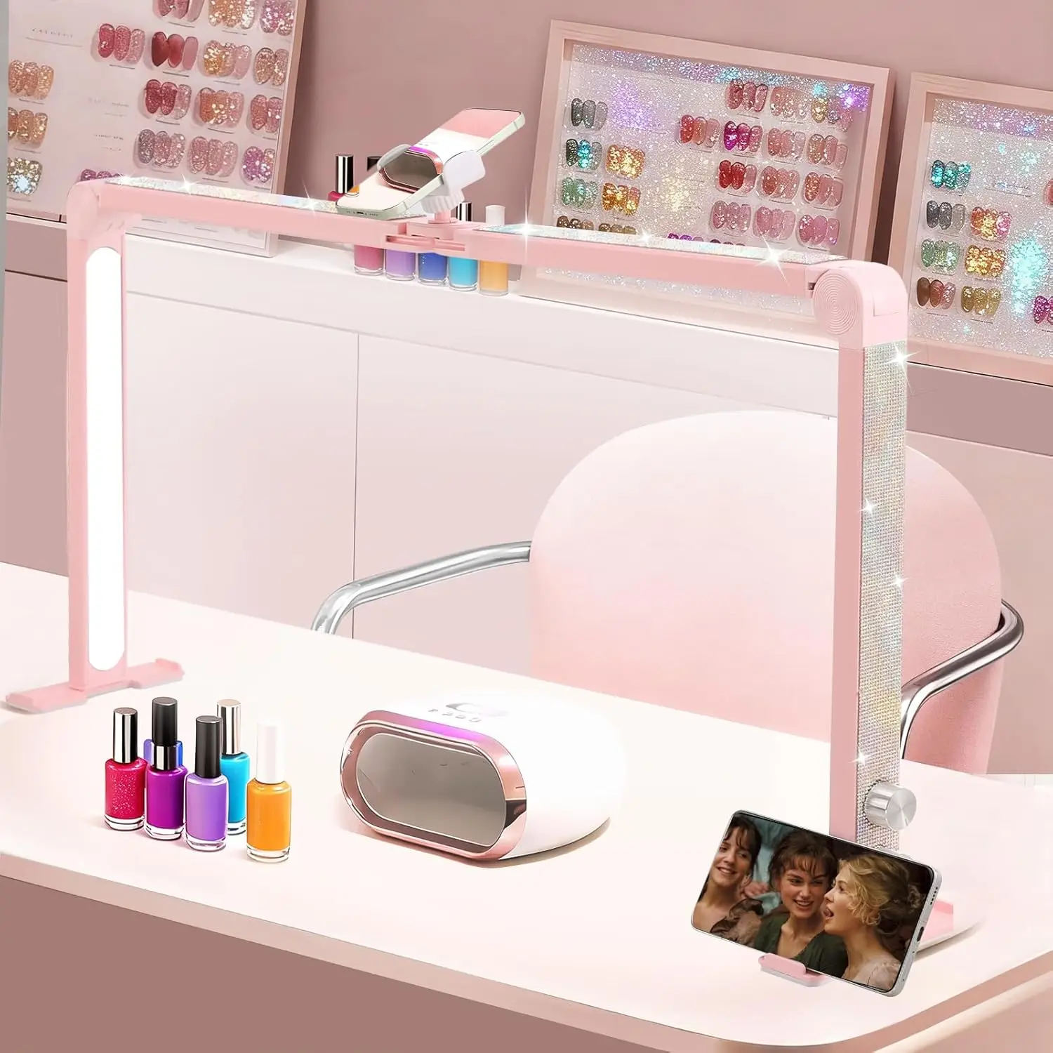 Большая светодиодная лампа для маникюра в форме полумесяца с держателем для телефона, регулируемая яркость, для мастеров маникюра, тату-салонов, спа-салонов
Большая светодиодная лампа для маникюра в форме полумесяца с держателем для телефона, регулируемая яркость, для мастеров маникюра, тату-салонов, спа-салонов