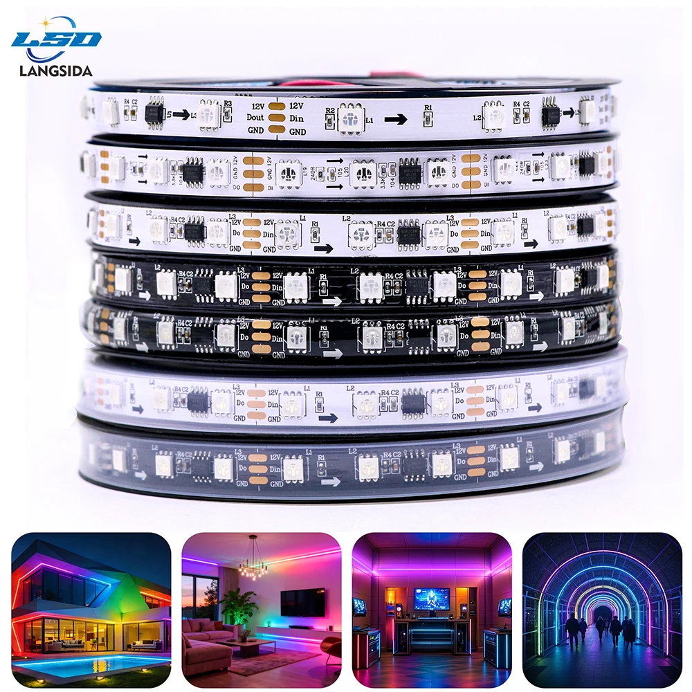 WS2811 Color RGB LED Strip SMD5050 DC12V Addressable 30/48/60/84/96/144 LEDs light RGB LED Strip Light White Black PCB 12V Light
WS2811 Color RGB LED Strip SMD5050 DC12V Addressable 30/48/60/84/96/144 LEDs light RGB LED Strip Light White Black PCB 12V Light