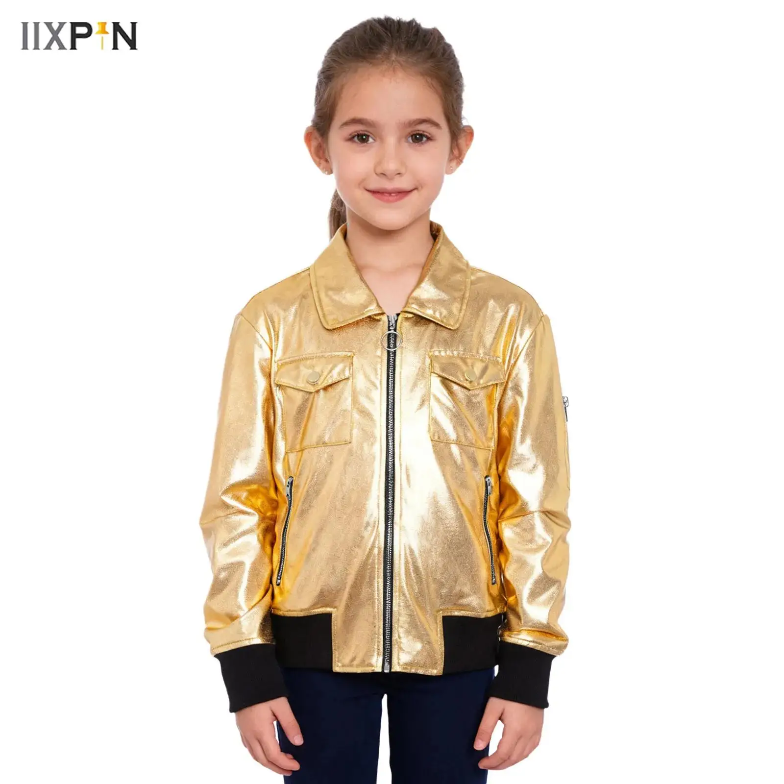 Kid Girls Jazz Hip Hop Dance Top Metallic Turn-Down Collar Long Sleeve Contrast Color Zip-Up Jacket Coat Outerwear with Pockets
Kid Girls Jazz Hip Hop Dance Top Metallic Turn-Down Collar Long Sleeve Contrast Color Zip-Up Jacket Coat Outerwear with Pockets