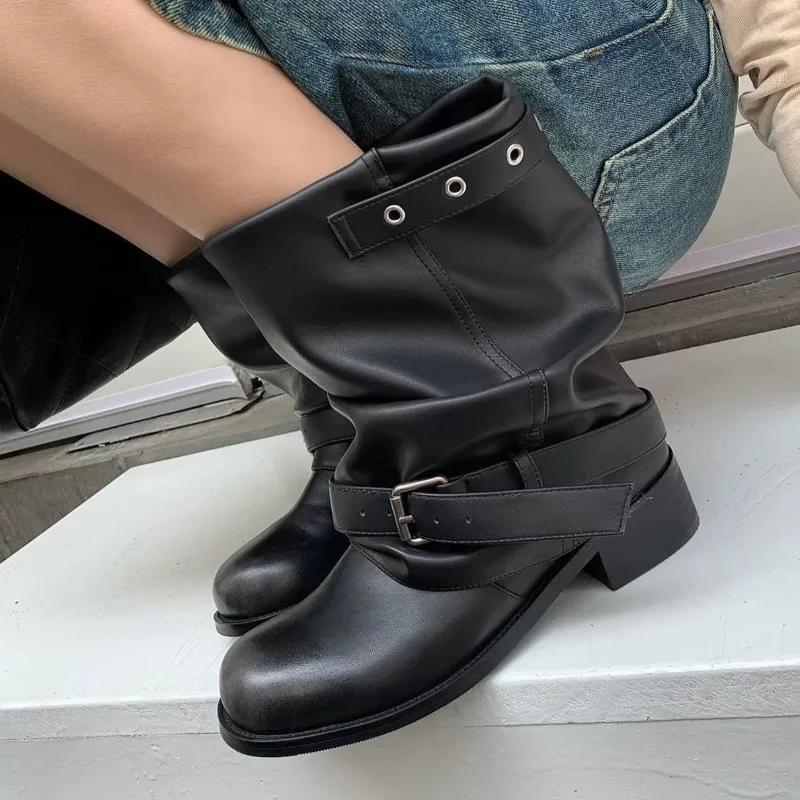 2025 Autumn Women Western Cowboy Boots Vintage Style Buckle Strap Design Mid Heels Daily Wear Pleated Ladies Knight Shoes
2025 Autumn Women Western Cowboy Boots Vintage Style Buckle Strap Design Mid Heels Daily Wear Pleated Ladies Knight Shoes