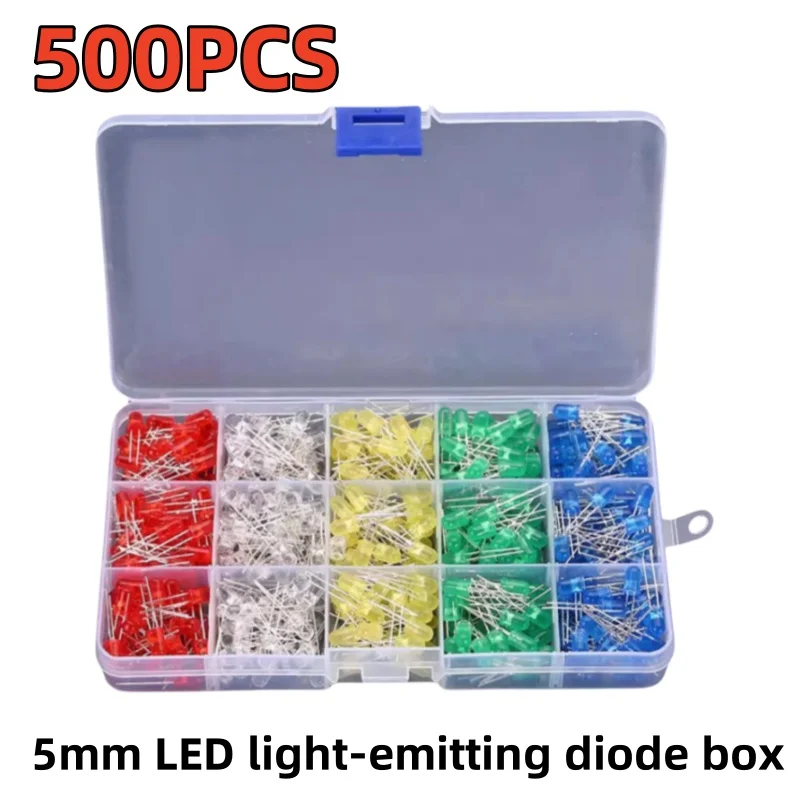 500PCS F5 5mm LED Light-Emitting Diode Box with 100 Tubes per Color 5 Colors Red Blue Green Yellow White for Electronics
500PCS F5 5mm LED Light-Emitting Diode Box with 100 Tubes per Color 5 Colors Red Blue Green Yellow White for Electronics