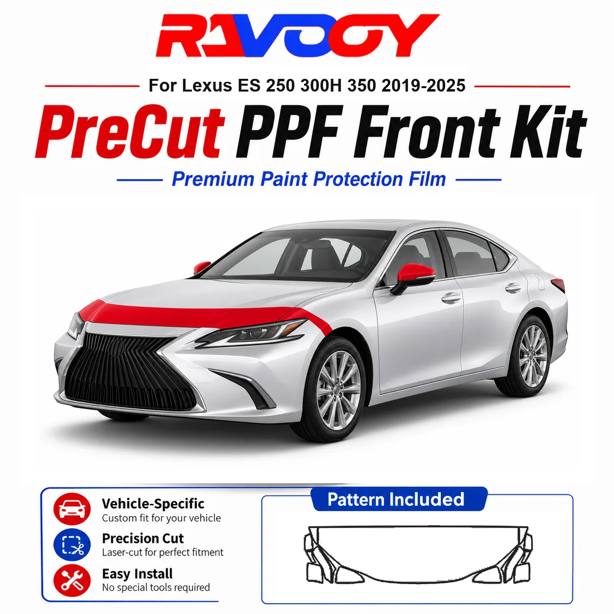 8.5mil TPU Precut PPF Kit For Lexus ES 250 300H 350 2019-2025 - Hood, Fenders & Mirror Set - Self-Healing Clear Bra Film
8.5mil TPU Precut PPF Kit For Lexus ES 250 300H 350 2019-2025 - Hood, Fenders & Mirror Set - Self-Healing Clear Bra Film
