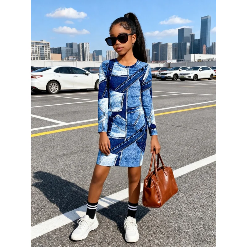 2025 Style Street-style Girls' Long-sleeve Imitation Denim Patchwork Fitted Dress - Children's Trendy Casual Dress
2025 Style Street-style Girls' Long-sleeve Imitation Denim Patchwork Fitted Dress - Children's Trendy Casual Dress