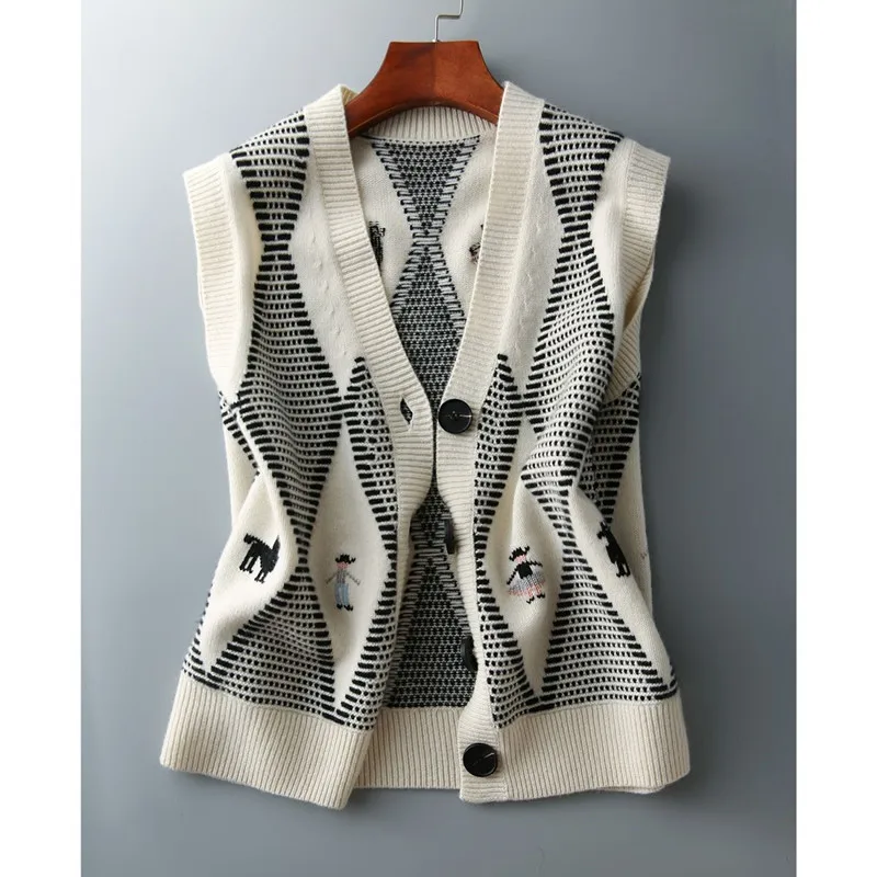 Vintage Fashion Sweater Vest Women Spring Autumn V-neck Outside Sleeveless Cardigan Coat Short Stripe Knitted Waistcoat Female
Vintage Fashion Sweater Vest Women Spring Autumn V-neck Outside Sleeveless Cardigan Coat Short Stripe Knitted Waistcoat Female