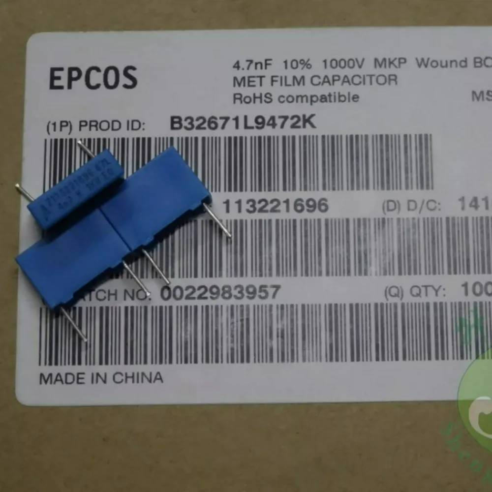 10pcs/lot EPCOS 0.0047uf 1000V 4.7nf 4700pf 4n7 472 K 1KV Brand New 10mm Film Capacitor B32671L9472K
10pcs/lot EPCOS 0.0047uf 1000V 4.7nf 4700pf 4n7 472 K 1KV Brand New 10mm Film Capacitor B32671L9472K