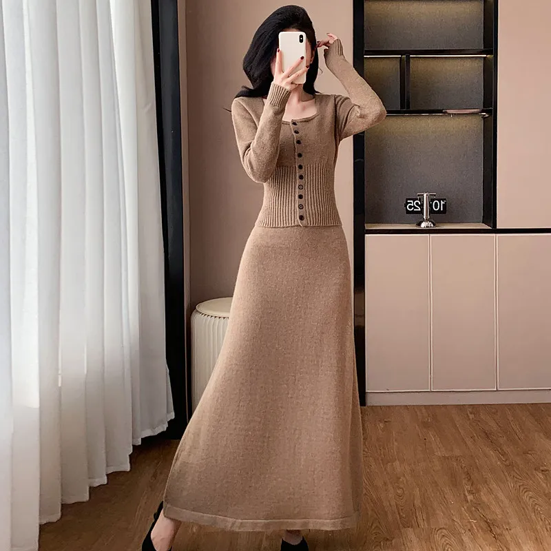 Korean Fashion Two Piece Sets Womens Outifits Solid Knitted Sweater Dress Sets Loose Pullover Sweater Skirt Sets Womens Clothing
Korean Fashion Two Piece Sets Womens Outifits Solid Knitted Sweater Dress Sets Loose Pullover Sweater Skirt Sets Womens Clothing
