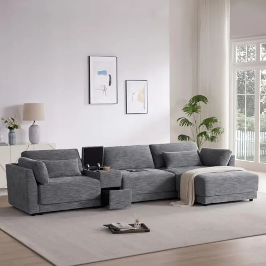 124" L-Shaped Corner Sectional Sofa with Multi-Functional Storage Console for Home Apartment, Luxury Chenille Upholstered Cloud
124" L-Shaped Corner Sectional Sofa with Multi-Functional Storage Console for Home Apartment, Luxury Chenille Upholstered Cloud