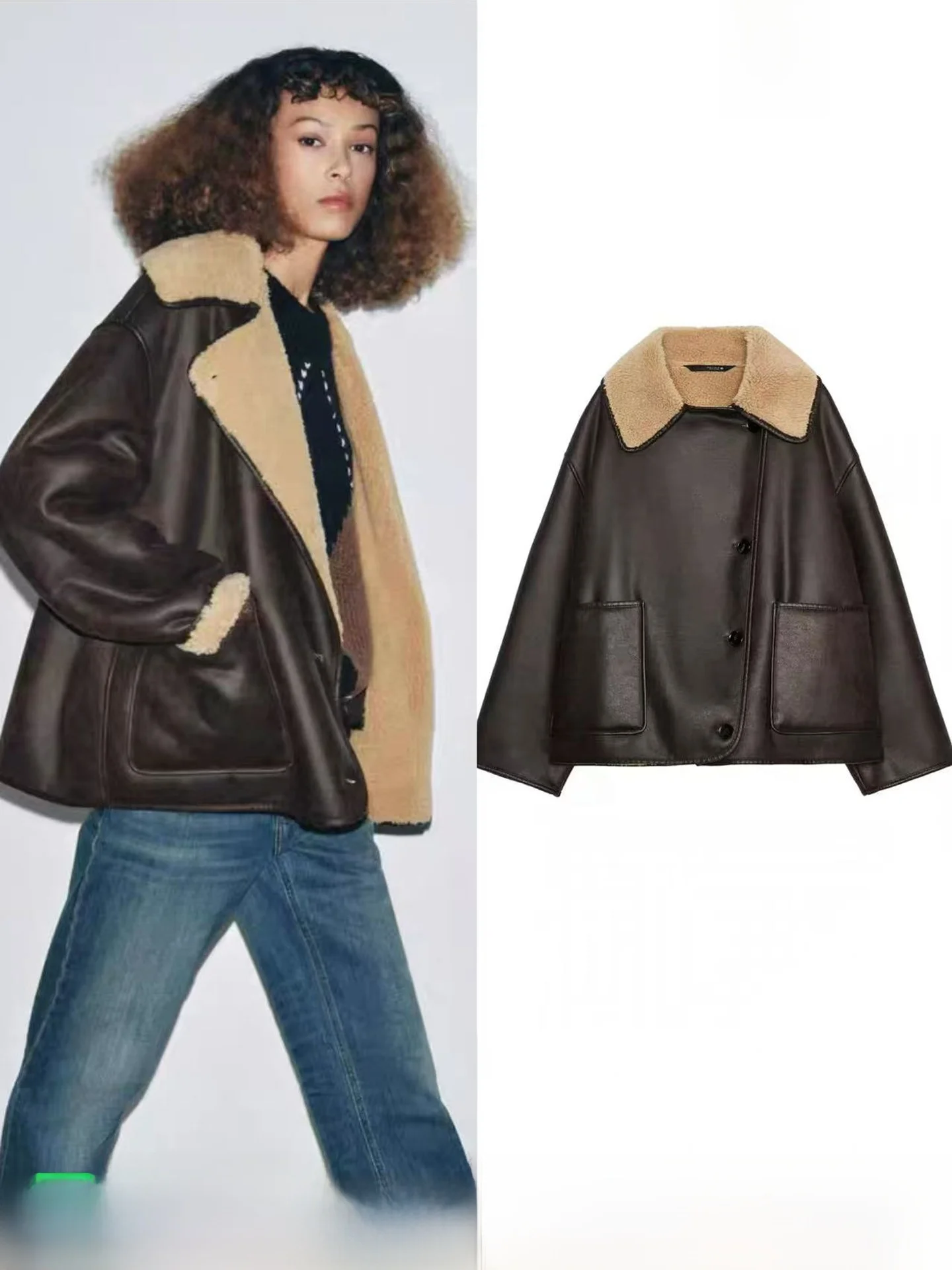 Autumn New Arrival Women's Leather Fur Integrated Loose Fit Double-Sided Collar Long Sleeve Jacket Outerwear 3548241 087
Autumn New Arrival Women's Leather Fur Integrated Loose Fit Double-Sided Collar Long Sleeve Jacket Outerwear 3548241 087
