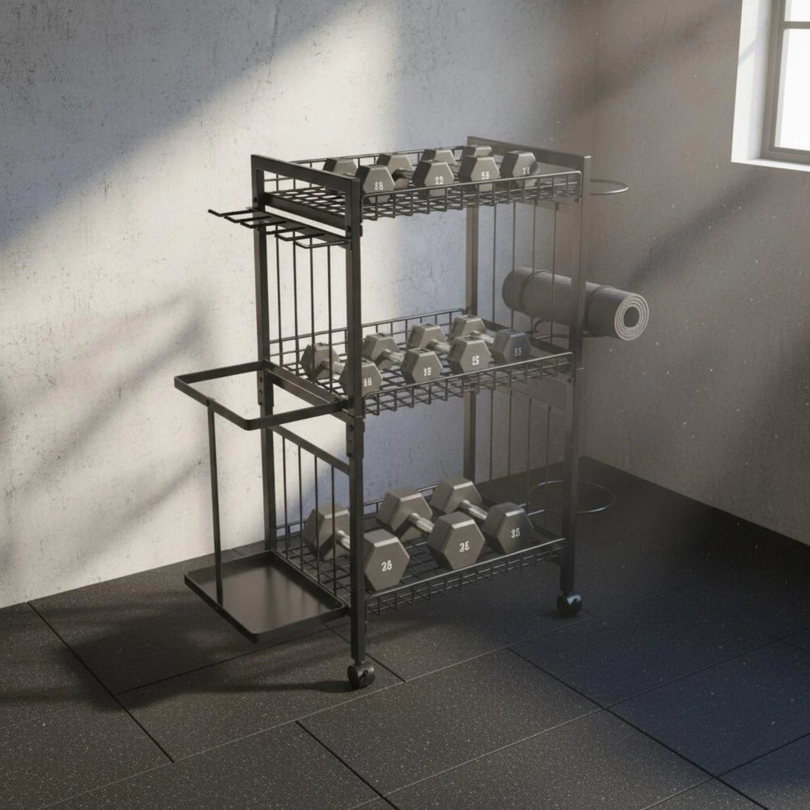Mobile Gym Equipment Rack Space-Saving Exercise Mat Mat Rack Multi-Tier Sports Organizer Easy to Reach Workout Storage Organizer
Mobile Gym Equipment Rack Space-Saving Exercise Mat Mat Rack Multi-Tier Sports Organizer Easy to Reach Workout Storage Organizer