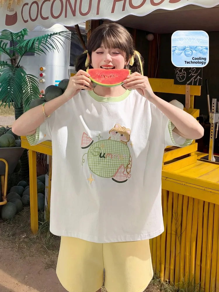 Sweet Style Embroidered round Neck Short Sleeve T-Shirt Women's Loose Summer Top Color Block Design Cotton Polyester Blend
Sweet Style Embroidered round Neck Short Sleeve T-Shirt Women's Loose Summer Top Color Block Design Cotton Polyester Blend