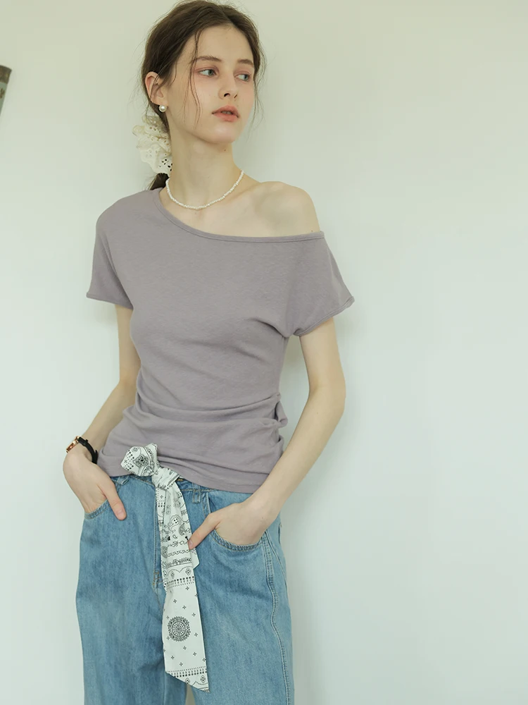 Slimming Design Slim Fit Women's T-Shirt Asymmetrical Shoulder Bridesmaid Top Short Sleeve Casual Versatile Summer Cotton Blend
Slimming Design Slim Fit Women's T-Shirt Asymmetrical Shoulder Bridesmaid Top Short Sleeve Casual Versatile Summer Cotton Blend
