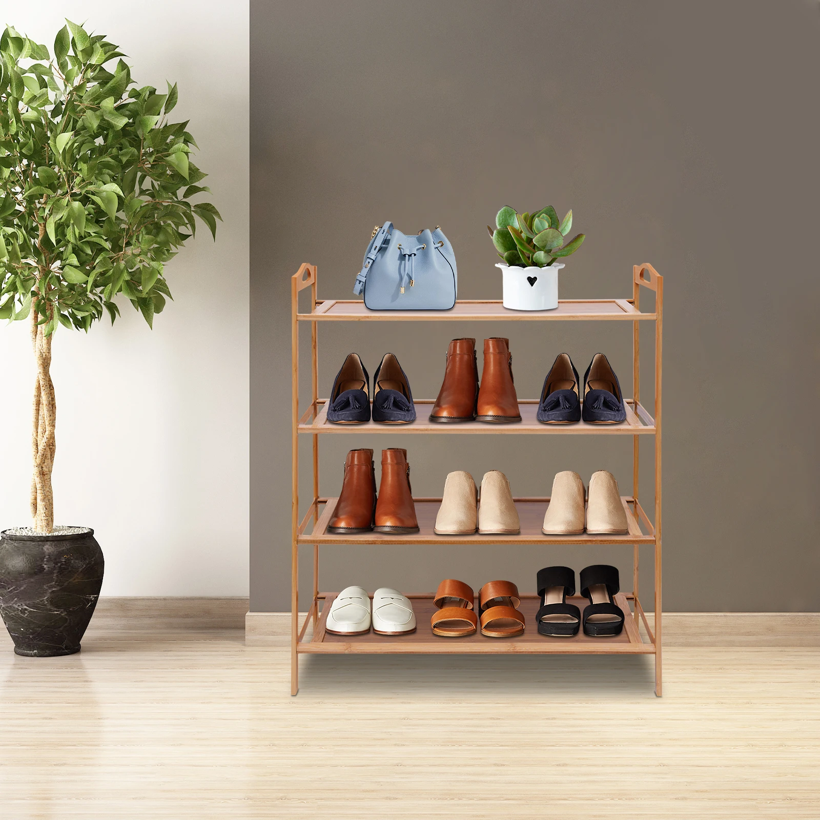 4-ярусная открытая полка для обуви - органайзер для хранения обуви из натурального бамбука и ДВП, нагрузка 7,5 кг/ярус, 60x25x67 см, многофункциональная
4-ярусная открытая полка для обуви - органайзер для хранения обуви из натурального бамбука и ДВП, нагрузка 7,5 кг/ярус, 60x25x67 см, многофункциональная