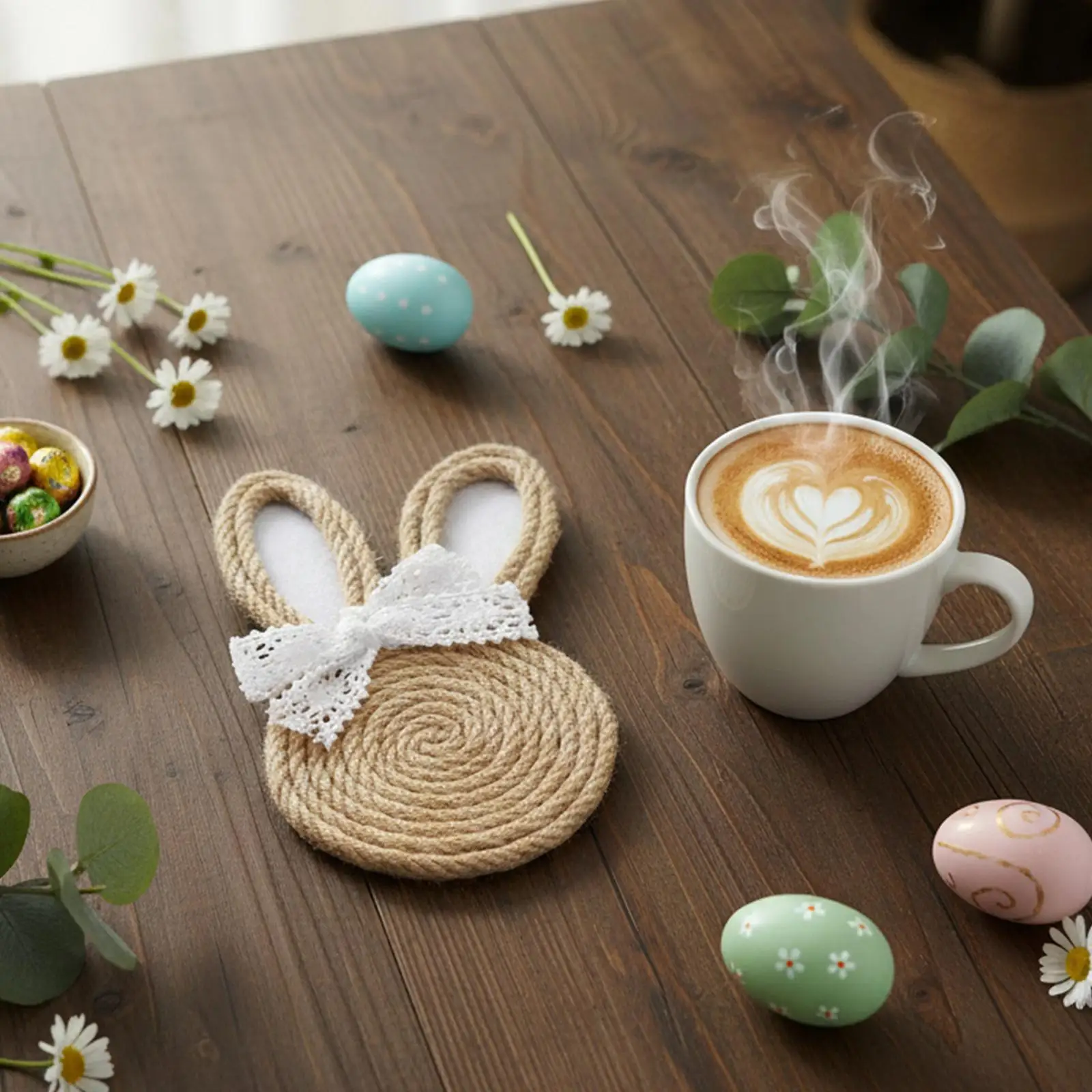 Easter Rabbit Coasters Jute Rope Absorbent Drink Mat Vintage Style for Kitchen Bar Home Table Decor
Easter Rabbit Coasters Jute Rope Absorbent Drink Mat Vintage Style for Kitchen Bar Home Table Decor