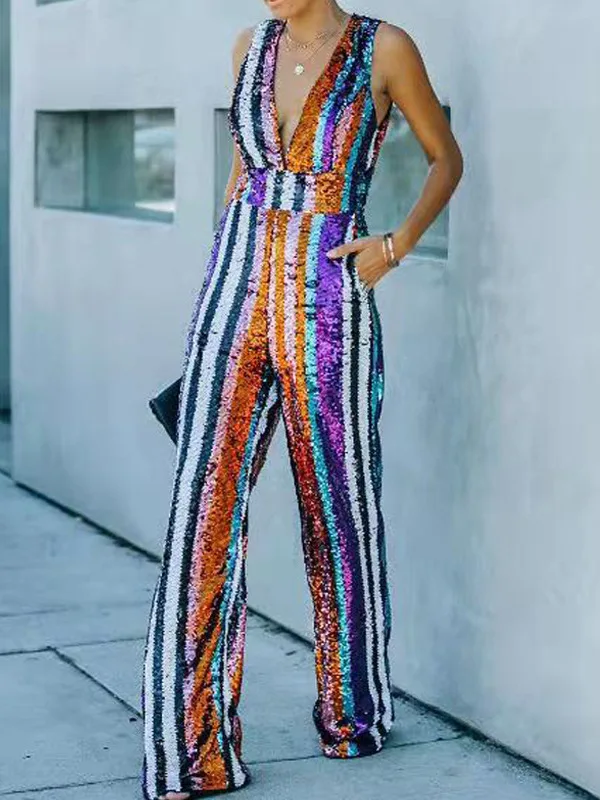 Комбинезон с прямыми штанинами и пайетками, длинные брюки с высокой талией, уличный комбинезон с высокой талией для женщин 
Комбинезон с прямыми штанинами и пайетками, длинные брюки с высокой талией, уличный комбинезон с высокой талией для женщин