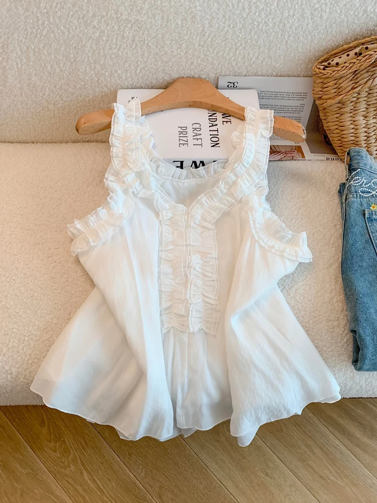 French Casual Vest Women Summer Sleeveless Loose Fashion Solid Camis Tanks Female Aesthetic Beach Vacation Chic Ruffles New Tops
French Casual Vest Women Summer Sleeveless Loose Fashion Solid Camis Tanks Female Aesthetic Beach Vacation Chic Ruffles New Tops