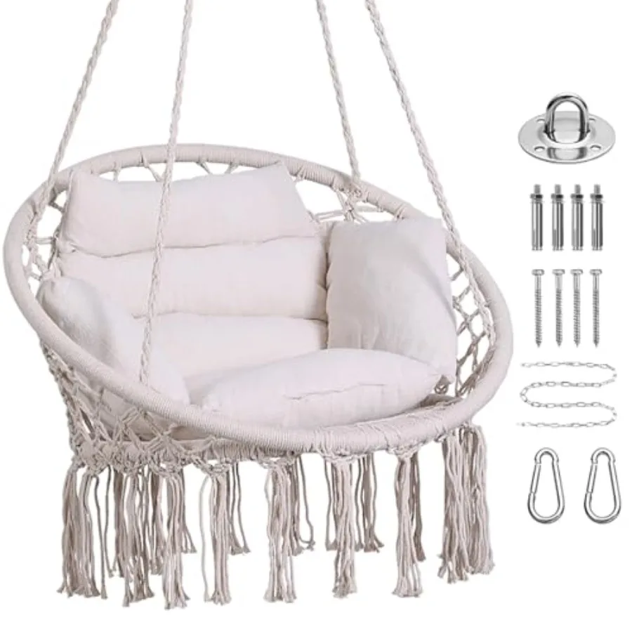 Hammock Chair Macrame Hanging Swing Chairs with Cushion and Hardware Kit Adult Boho Swings for Outside Patio Balcony Be
Hammock Chair Macrame Hanging Swing Chairs with Cushion and Hardware Kit Adult Boho Swings for Outside Patio Balcony Be