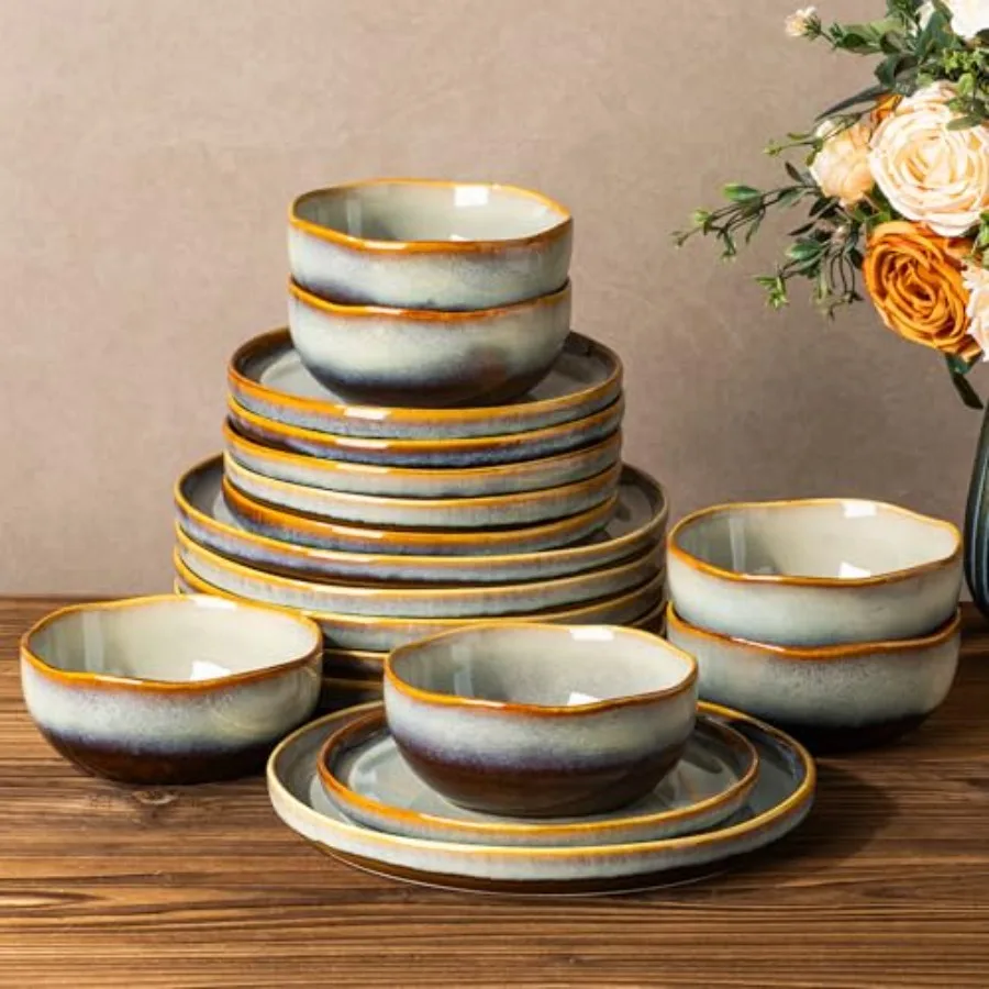 Ceramic Dinnerware Sets for 6 18 Pieces Handmade Reactive Glaze Plates and Bowls Sets Scratch Resistant Dish Set Oven Microwave
Ceramic Dinnerware Sets for 6 18 Pieces Handmade Reactive Glaze Plates and Bowls Sets Scratch Resistant Dish Set Oven Microwave