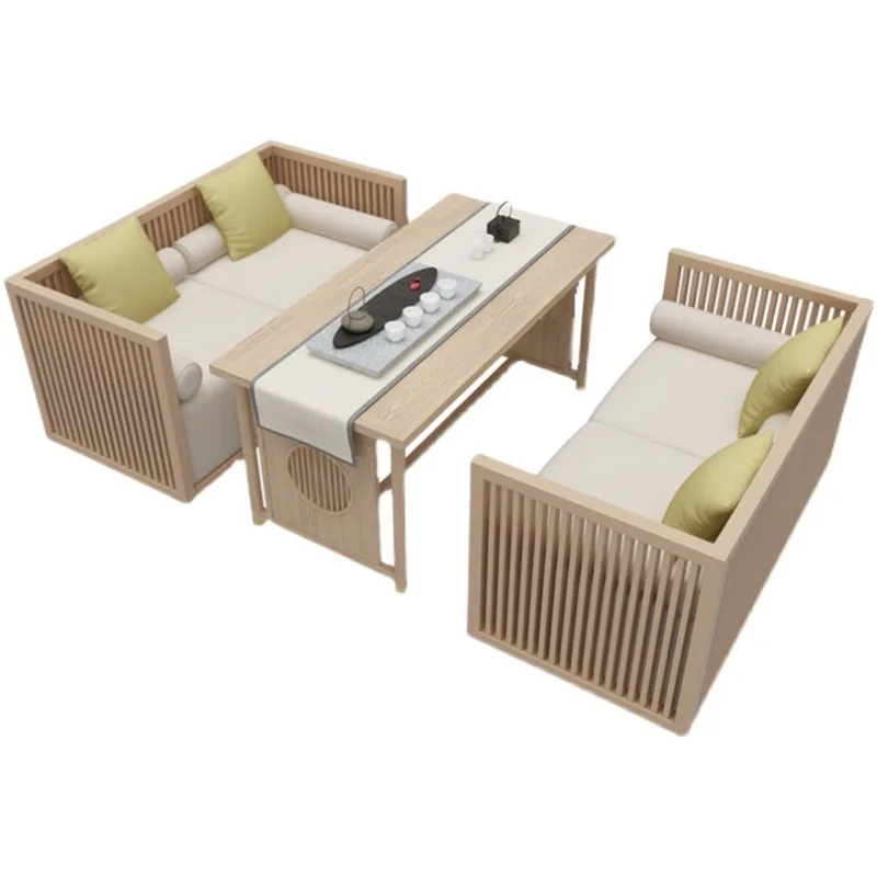 New Chinese style solid wood sofa combination Zen style wooden color homestay booth furniture
New Chinese style solid wood sofa combination Zen style wooden color homestay booth furniture