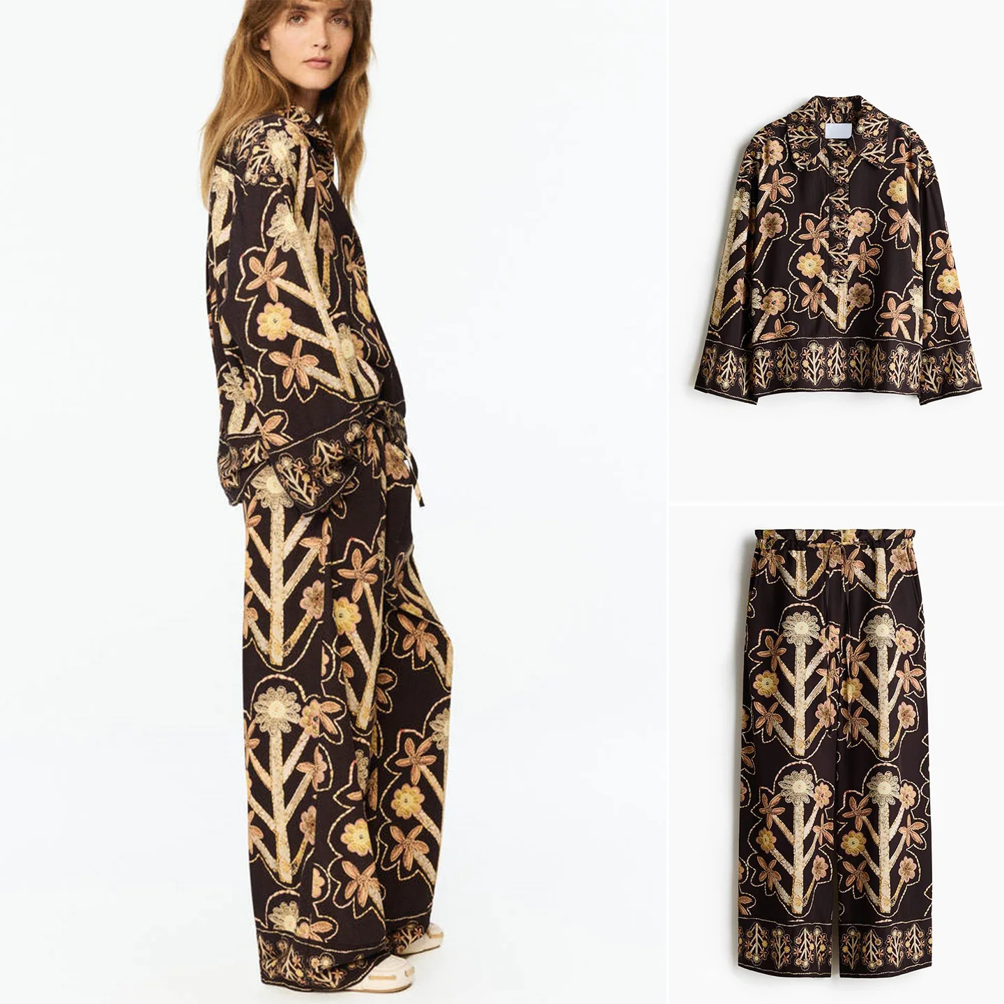 Floral Print Long Sleeve Shirt Loose Fit Wide Leg Pants Two Piece Set Summer Fashion Women's Clothing Turn down Collar Blouse
Floral Print Long Sleeve Shirt Loose Fit Wide Leg Pants Two Piece Set Summer Fashion Women's Clothing Turn down Collar Blouse