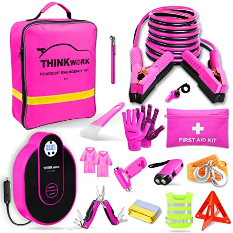 Pink Car Emergency Kit for Teen Girl and Lady's Gifts with Digital Air Compressor 10FT Jumper Cable First Aid Kit Roadside Assi
Pink Car Emergency Kit for Teen Girl and Lady's Gifts with Digital Air Compressor 10FT Jumper Cable First Aid Kit Roadside Assi