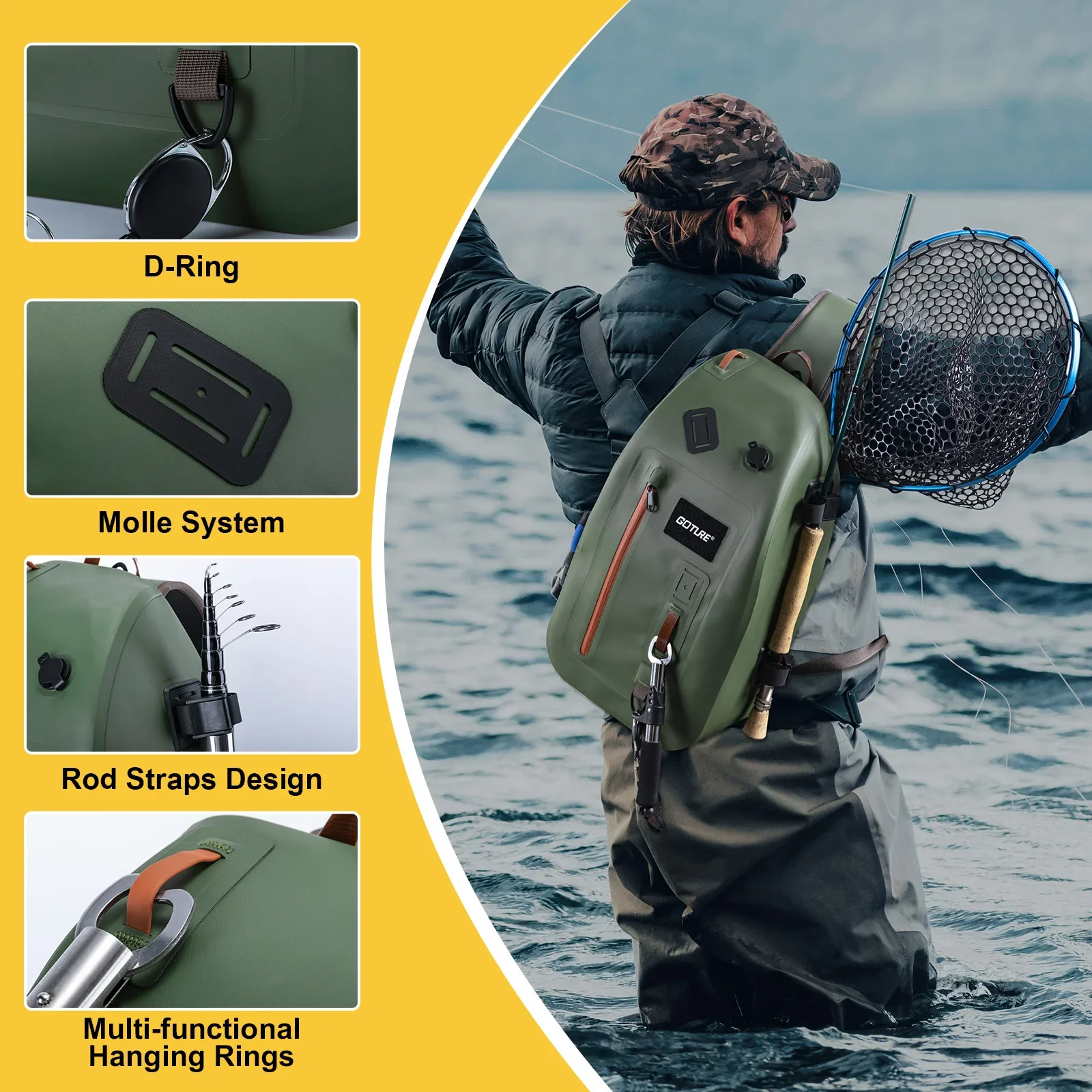 Goture Professional Fishing Chest Pack IPX8 Waterproof 13L Sling Storage Bag with Airtight Zipper & Tool Holder for Anglers
Goture Professional Fishing Chest Pack IPX8 Waterproof 13L Sling Storage Bag with Airtight Zipper & Tool Holder for Anglers