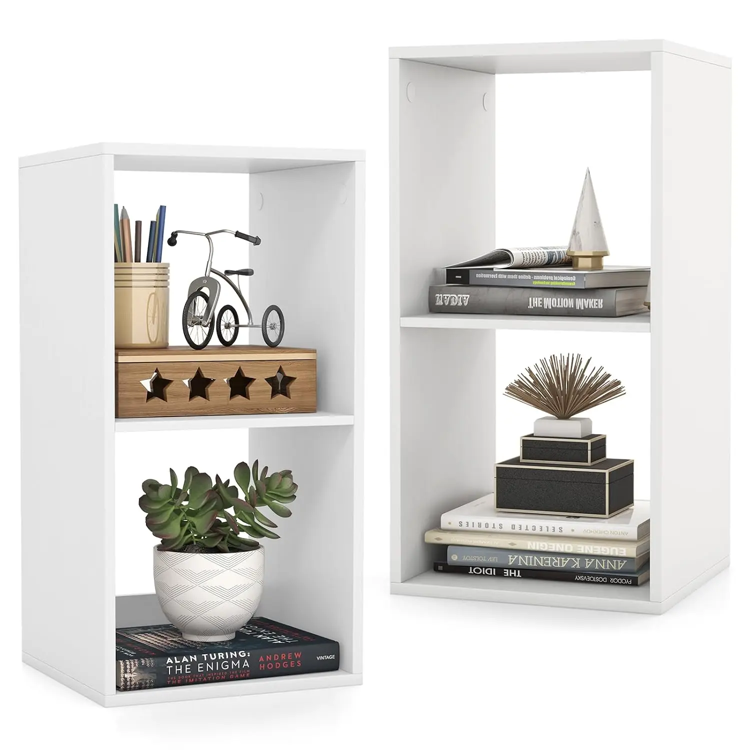 White 2-Tier Cube Bookcase W/Guardrail & Anti-Tip Kit, Freestanding Storage Shelf, Rack For Living Room & Bedroom, Customized
White 2-Tier Cube Bookcase W/Guardrail & Anti-Tip Kit, Freestanding Storage Shelf, Rack For Living Room & Bedroom, Customized