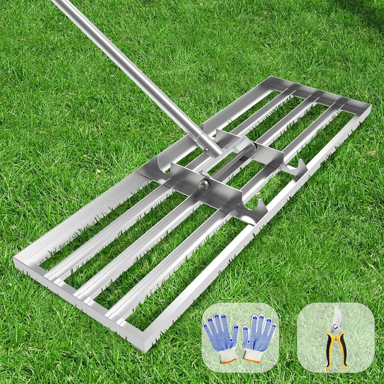 Professional Lawn Leveling Rake, 30x10 Inch Heavy Duty Tool with Stainless Steel Handle for Garden, Golf Course, Farm