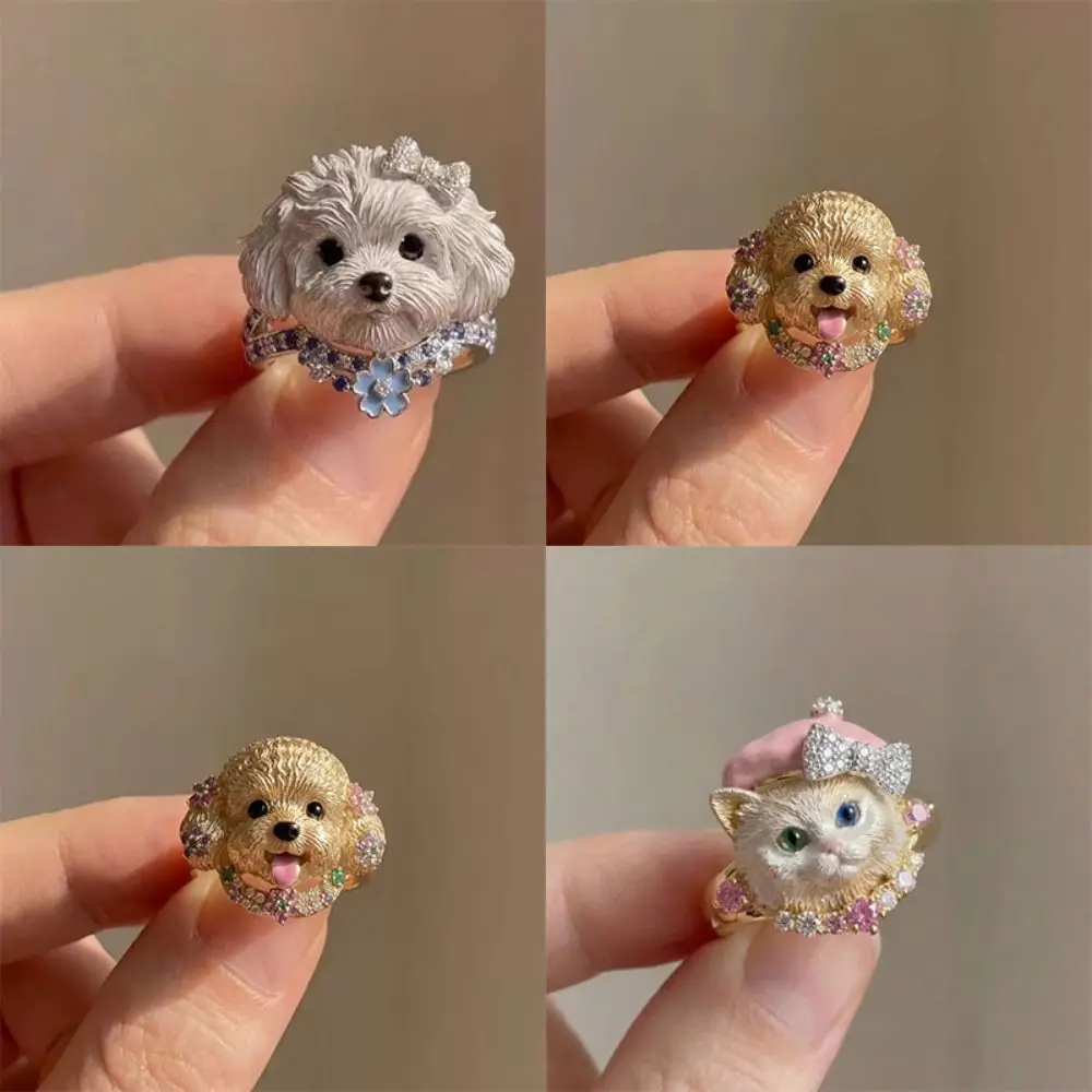 Sweet Adjustable Cute Head Ring Rhinestone Puppy Dog Head Ring Vintage Alloy Animal Ring Popular Jewelry
Sweet Adjustable Cute Head Ring Rhinestone Puppy Dog Head Ring Vintage Alloy Animal Ring Popular Jewelry
