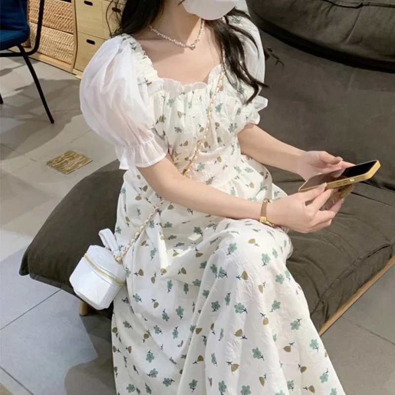 Elegant Women Puff Short Sleeve Floral Printed Dress Summer Holiday Beach Lace Up Square Collar A-Line Dress Female Slim Dress
Elegant Women Puff Short Sleeve Floral Printed Dress Summer Holiday Beach Lace Up Square Collar A-Line Dress Female Slim Dress