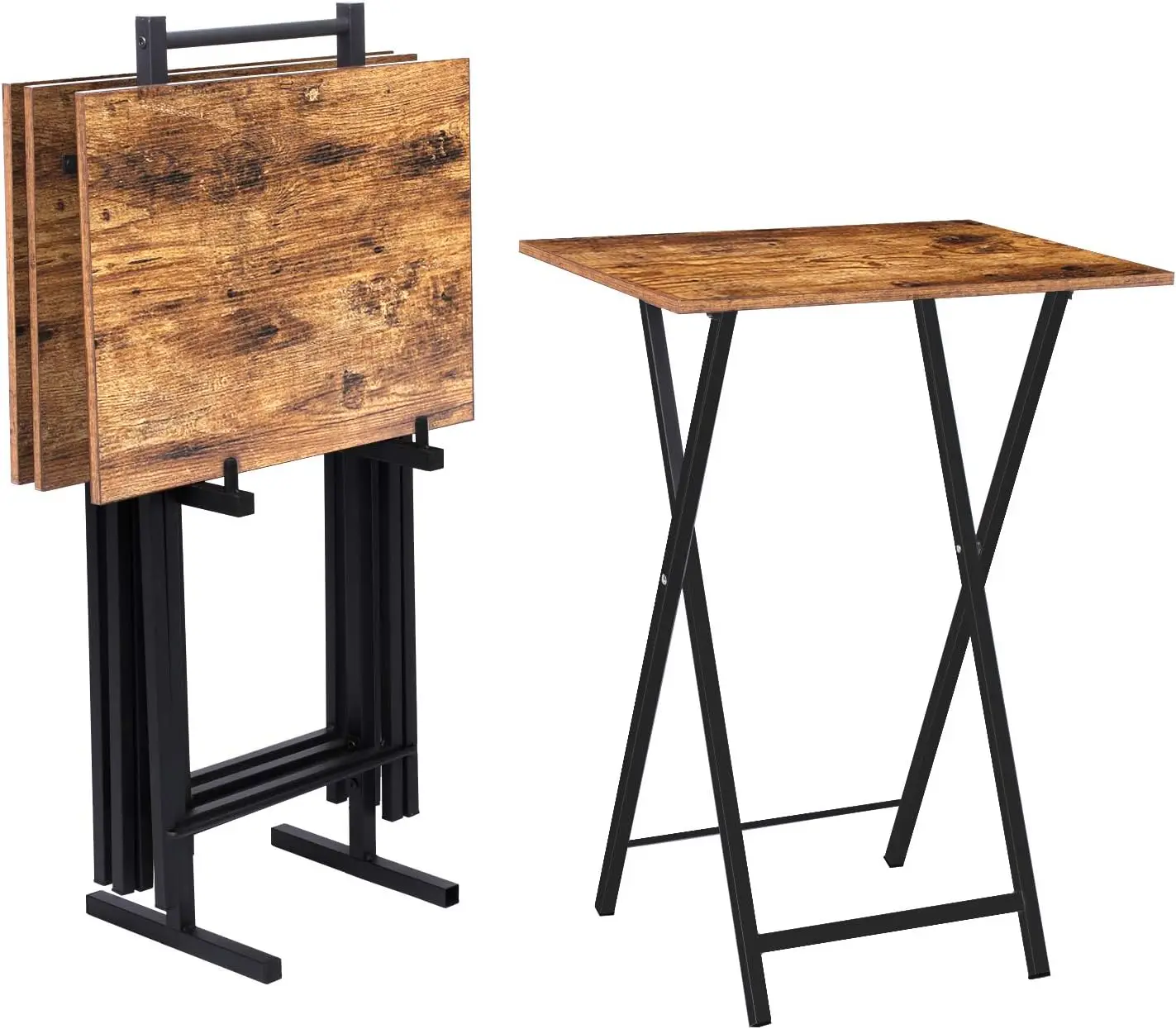 Set of 4 Foldable TV Trays with Storage Rack, Industrial Side Table for Couch Eating, Rustic Brown and Black
Set of 4 Foldable TV Trays with Storage Rack, Industrial Side Table for Couch Eating, Rustic Brown and Black