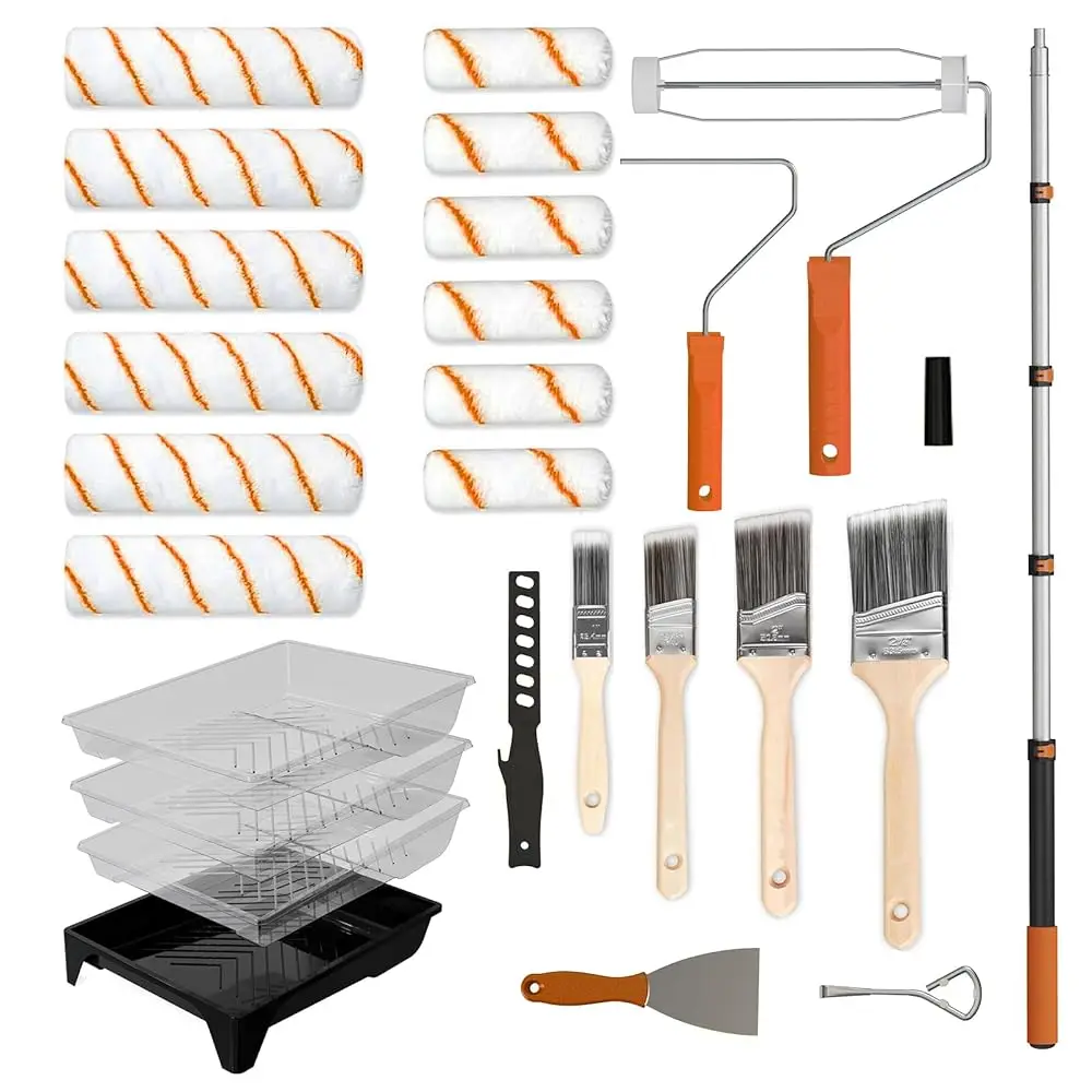 Paint Roller Kit, 27 Piece Paint Supplies, 9\4\ Paint Rollers, 1-4FT Extension Pole, Paint Brushes for Walls, Microfiber Rol
Paint Roller Kit, 27 Piece Paint Supplies, 9\4\ Paint Rollers, 1-4FT Extension Pole, Paint Brushes for Walls, Microfiber Rol