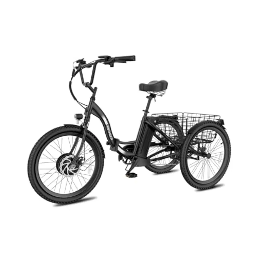Electric tricycle for seniors: aluminum frame, black, foldable design with 24-inch wheels, 600W motor, 499Wh removable battery,
Electric tricycle for seniors: aluminum frame, black, foldable design with 24-inch wheels, 600W motor, 499Wh removable battery,