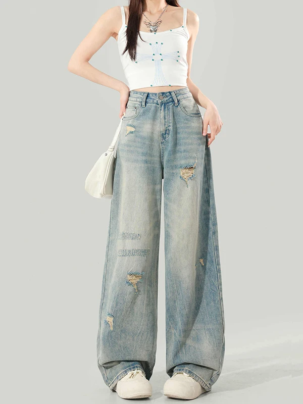 American Style Vintage Hole Denim Pants Women Summer New Loose Slimming Large Size Straight Leg Wide Leg Floor Length Trousers
American Style Vintage Hole Denim Pants Women Summer New Loose Slimming Large Size Straight Leg Wide Leg Floor Length Trousers