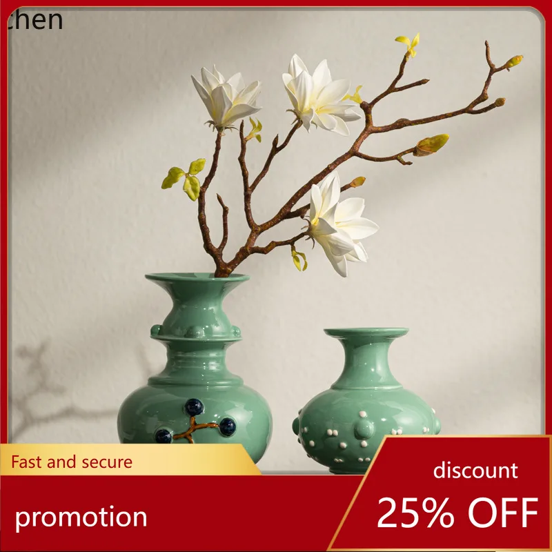 CZ Ceramic Vase Ornament Shadow Celadon National Style Relief Flower Vessel Living Room Wine Cabinet Entrance Decoration
CZ Ceramic Vase Ornament Shadow Celadon National Style Relief Flower Vessel Living Room Wine Cabinet Entrance Decoration