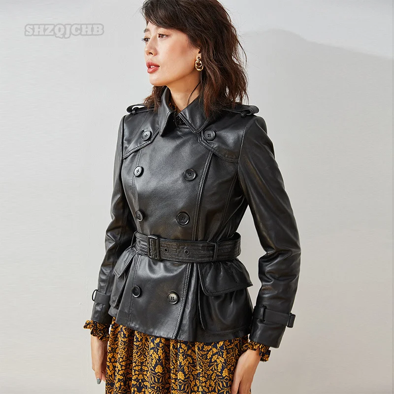 Women's Coat Classic Fashion Double Breasted Lapel Waistband Temperament Cultivation Short Sheepskin Jacket Leather Coat Women
Women's Coat Classic Fashion Double Breasted Lapel Waistband Temperament Cultivation Short Sheepskin Jacket Leather Coat Women