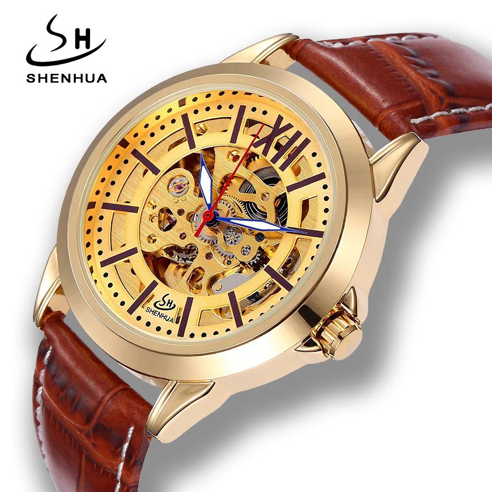 SHENHUA Hollow Engraving Casual Designer Golden Case Skeleton Watches Men Luxury Brand Automatic Mechanical Watches
SHENHUA Hollow Engraving Casual Designer Golden Case Skeleton Watches Men Luxury Brand Automatic Mechanical Watches