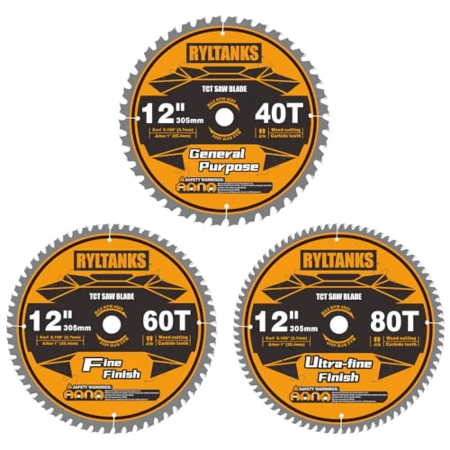 12 Inch Miter Saw Blade 1" Arbor 40T for General Purposeand60T for Fine Finishand80T for Ultra Fine Finish Wood Cutting 3-Pack
12 Inch Miter Saw Blade 1" Arbor 40T for General Purposeand60T for Fine Finishand80T for Ultra Fine Finish Wood Cutting 3-Pack