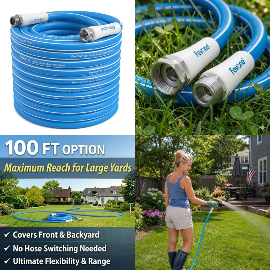 Kink-Free Water Garden Hose 100Feet, Flexible Water Hose, Drinking Water Safe Hose, 5/8 Inner Diameter Hose, 3/4 Aluminum Fitti
Kink-Free Water Garden Hose 100Feet, Flexible Water Hose, Drinking Water Safe Hose, 5/8 Inner Diameter Hose, 3/4 Aluminum Fitti