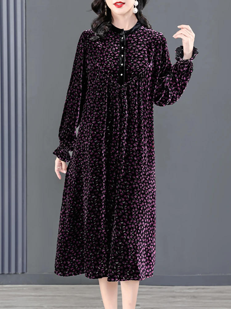 Autumn Winter Purple Floral Velvet Chic Midi Dress 2023 Korean Vintage Loose Waist Casual Dress Women Elegant Luxury Night Dress
Autumn Winter Purple Floral Velvet Chic Midi Dress 2023 Korean Vintage Loose Waist Casual Dress Women Elegant Luxury Night Dress