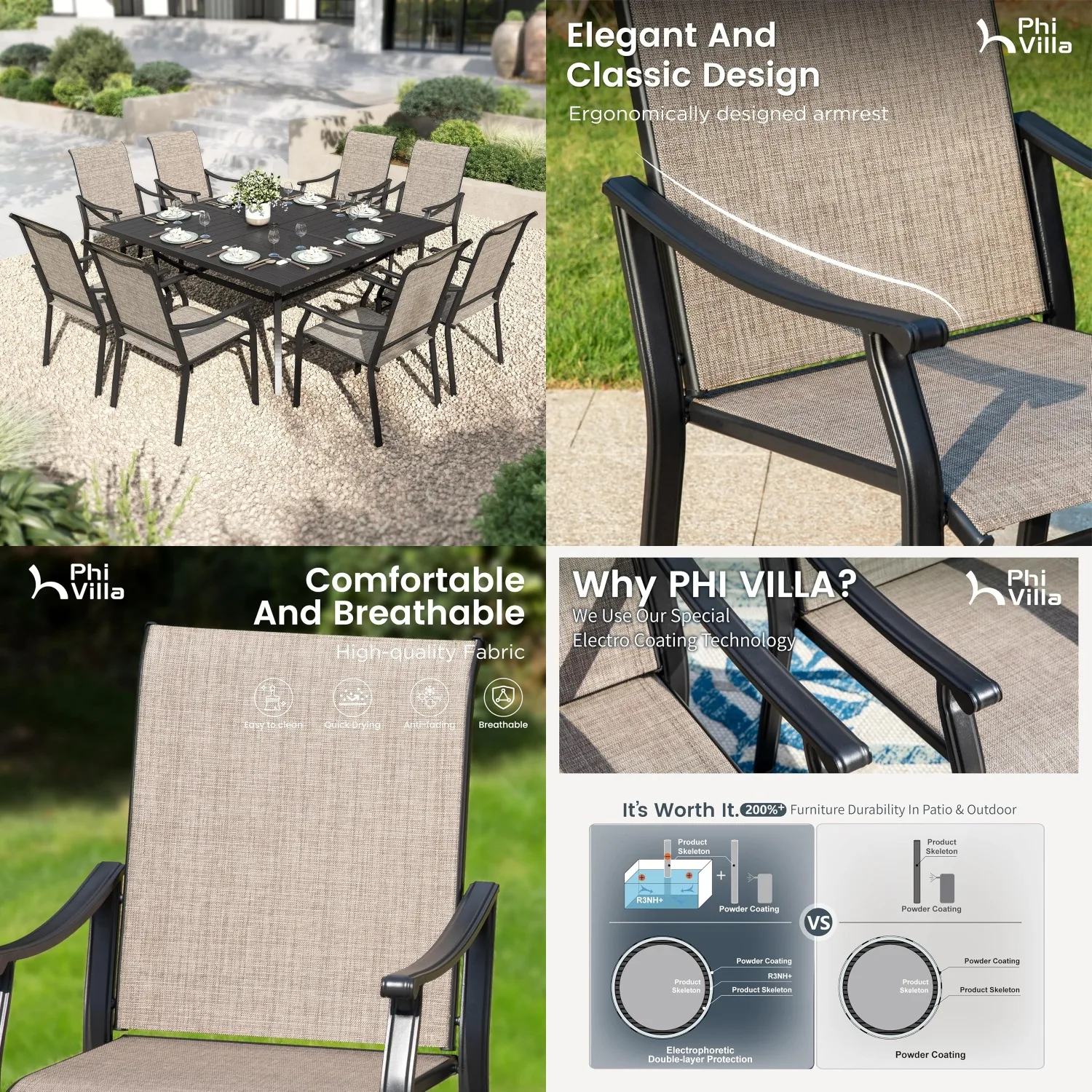 Extra Large Square Metal Patio Dining Set 8 Textilene Chairs Umbrella Hole Waterproof Durable Outdoor Garden Use, Customized
Extra Large Square Metal Patio Dining Set 8 Textilene Chairs Umbrella Hole Waterproof Durable Outdoor Garden Use, Customized