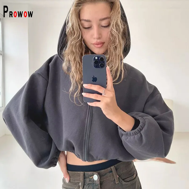 Prowow Fashion Trend Women Sweatshirts Short Style Zipper Solid Color Hoodies Loose Spring Fall Female Tops Clothes Outerwear
Prowow Fashion Trend Women Sweatshirts Short Style Zipper Solid Color Hoodies Loose Spring Fall Female Tops Clothes Outerwear