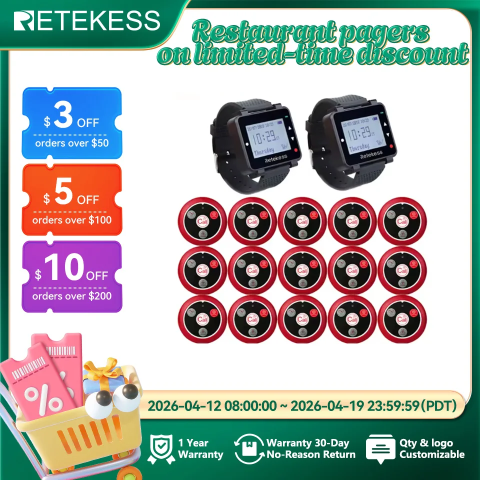 RETEKESS Hookah Wireless Waiter Calling System Restaurant Pager T128 Watch Receiver T117 Call Button Customer Service For Cafe
RETEKESS Hookah Wireless Waiter Calling System Restaurant Pager T128 Watch Receiver T117 Call Button Customer Service For Cafe