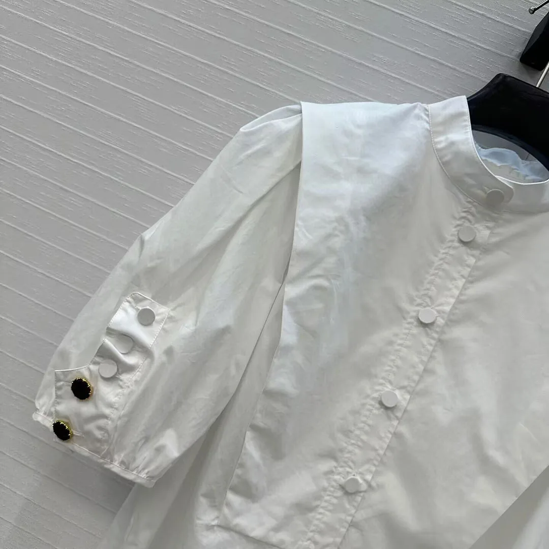 Cotton Chic Loose Shirt Women 2025 New Summer Fashion Stand Puff Half Sleeve Buttons Single Breasted White Blouse
Cotton Chic Loose Shirt Women 2025 New Summer Fashion Stand Puff Half Sleeve Buttons Single Breasted White Blouse