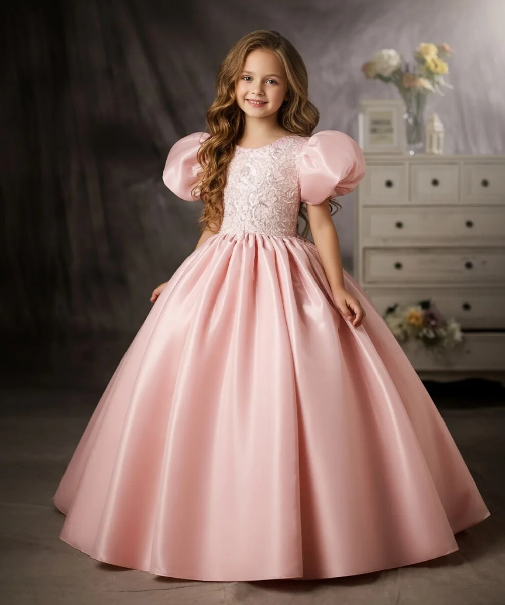 Flower Girl Dress Pink Satin Puff Sleeve Fairy Tale Princess Style Beading A-line skirt Kids Pageant Birthday Gown Customized
Flower Girl Dress Pink Satin Puff Sleeve Fairy Tale Princess Style Beading A-line skirt Kids Pageant Birthday Gown Customized