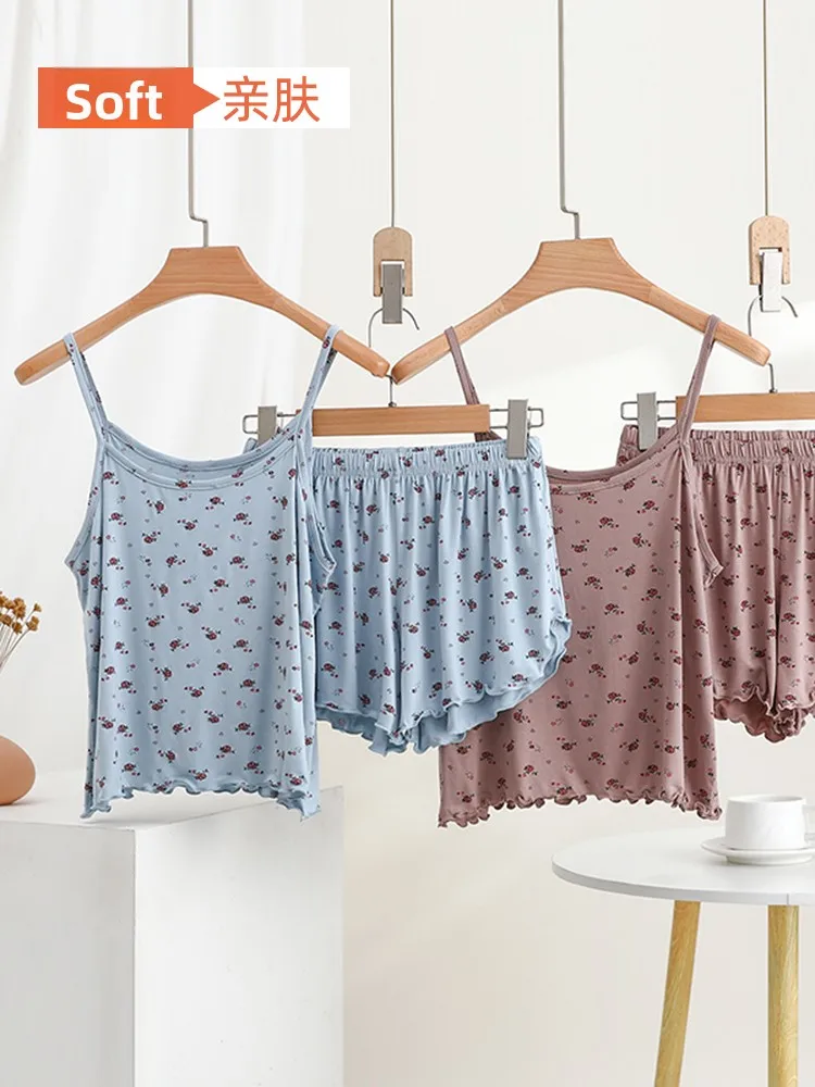 Summer Thin Modal Floral Strap Set Women's Inner Wear Base Tank Top Slimming Sleepwear Pants Soft No Sleeve round Neck Design
Summer Thin Modal Floral Strap Set Women's Inner Wear Base Tank Top Slimming Sleepwear Pants Soft No Sleeve round Neck Design