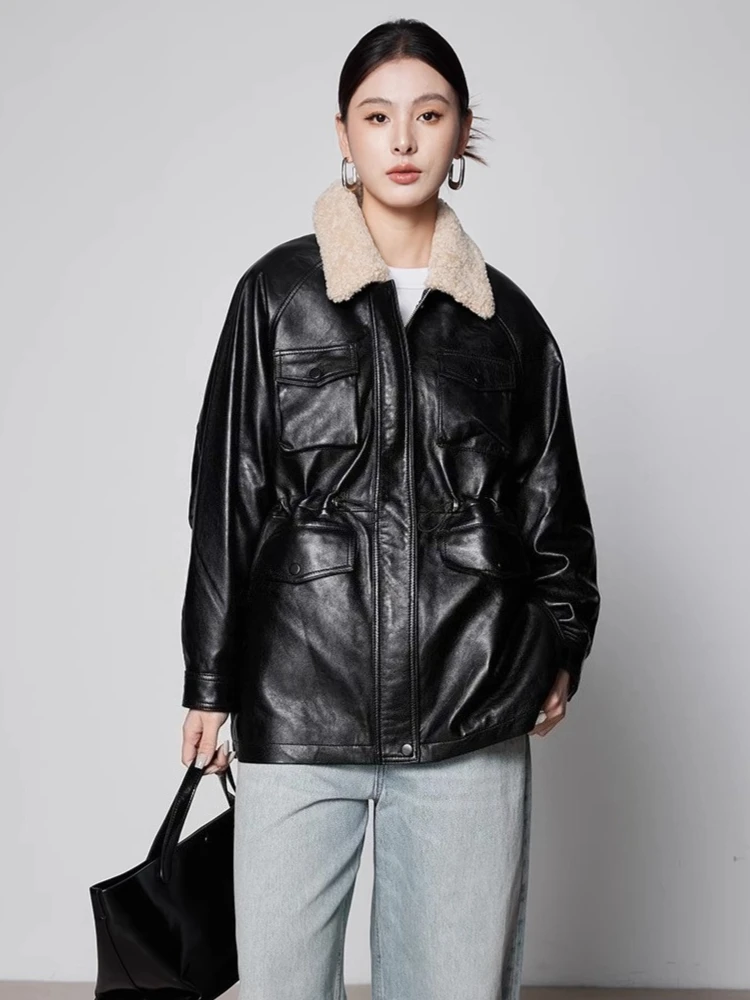 Natural Wool Collar Genuine Leather Goose Down Jackets for Women 2026 New High-end Simple Vintage Solid Real Sheepskin Down Coat
Natural Wool Collar Genuine Leather Goose Down Jackets for Women 2026 New High-end Simple Vintage Solid Real Sheepskin Down Coat