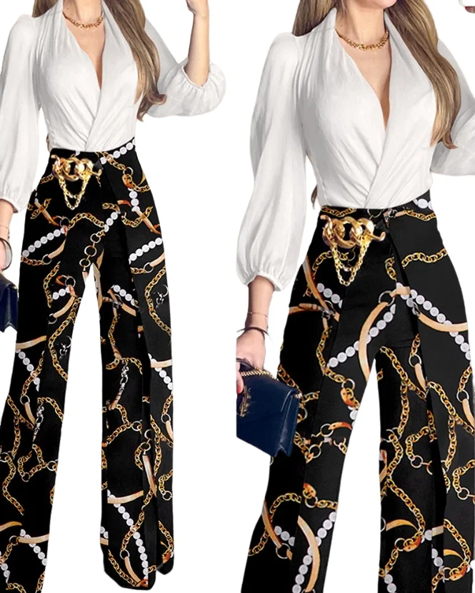 2023 New Fashion Women's Pants Elegant Chain Print High Waist Fake Two Piece Work Pants Female Trouser Casual Bottom
2023 New Fashion Women's Pants Elegant Chain Print High Waist Fake Two Piece Work Pants Female Trouser Casual Bottom