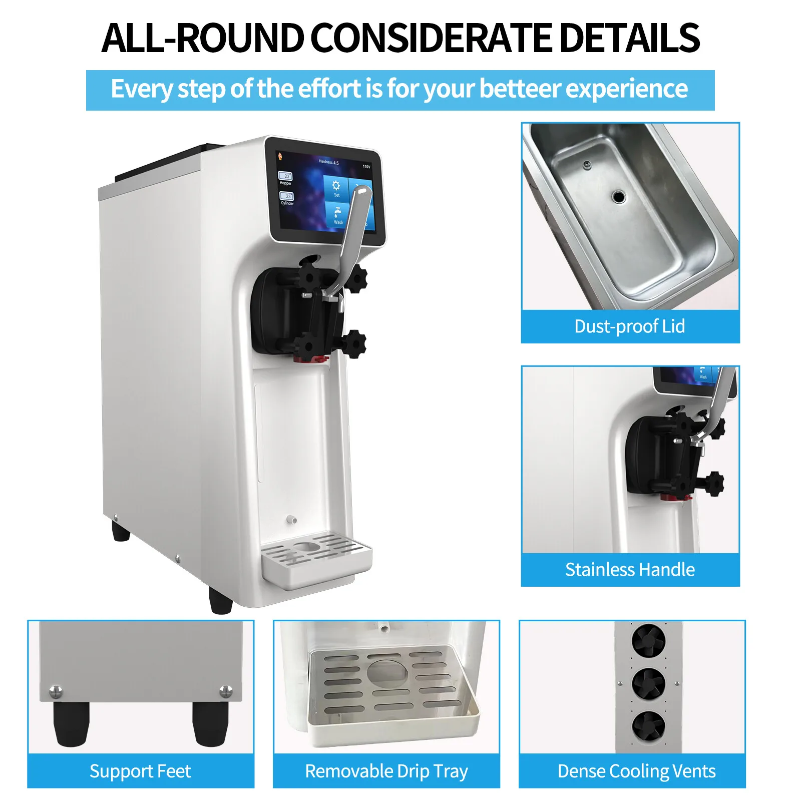 TECSPACE 10-20L/H Commercial Soft Ice Cream Machine 1300W Frozen Yogurt Maker
TECSPACE 10-20L/H Commercial Soft Ice Cream Machine 1300W Frozen Yogurt Maker